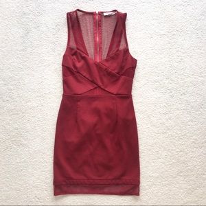 Lucy Paris Wine Bodycon Dress with Mesh Panels